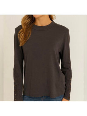 Free People grey long sleeve top with button details